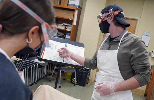 Biology students Eli Allen and Brianna Lloyd at work in Heidelberg's Body Donor (Cadaver) Lab